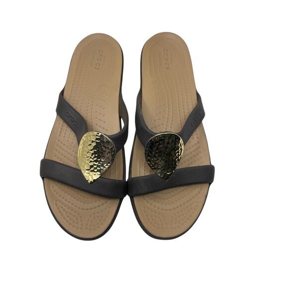 Crocs Sanrah Hammered Tear Drop slides Sandal Women's Size 9 brown gold - Picture 4 of 12